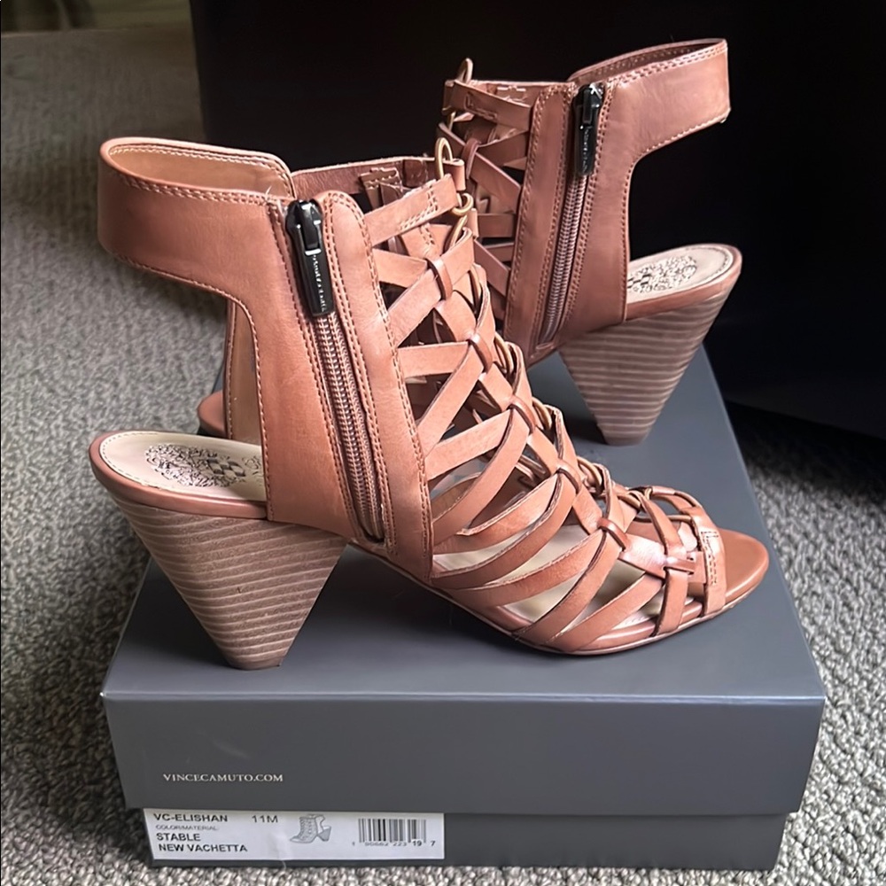 Vince Camuto Elishan Tan Leather Heeled Sandals. Size 11 - Picture 3 of 7